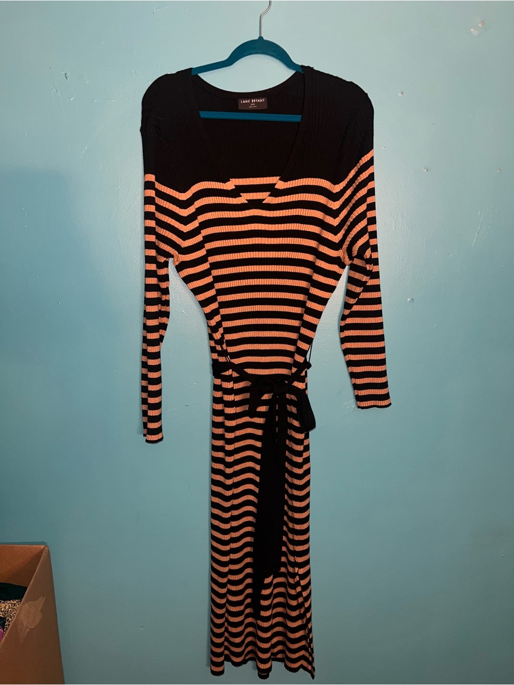 Lane Bryant Black and Tan Striped Wrap Midi Dress